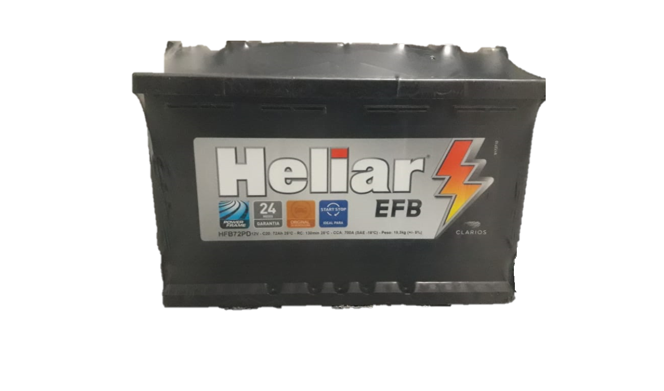 Bateria Heliar HFB72PD 72AH EFB para carros com sistema Start-Stop