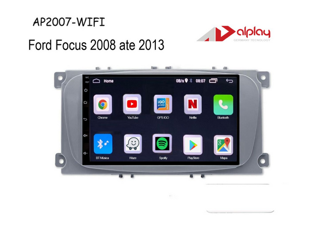Central Multimidia Ford Focus 2008 até 2012 Android Alplay AP2007-WIFI - 7 polegadas
