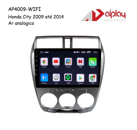 Central Multimidia Honda City 2009 até 2014 Ar Analógico Android Alplay AP4009-WIFI - 9 polegadas