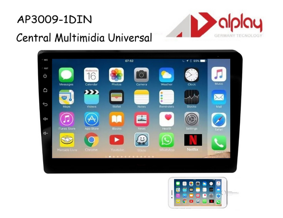 Central Multimídia Universal 1 din Espelhamento Full Touch Alplay AP3009-1DIN 9 polegadas