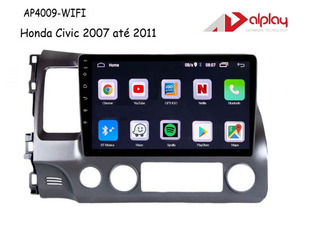 Central Multimidia Honda Civic 2007 até 2011 Android Alplay AP4009-WIFI - 9 polegadas