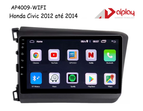 Central Multimidia Honda Civic 2012 até 2014 Android Alplay AP4009-WIFI - 9 polegadas